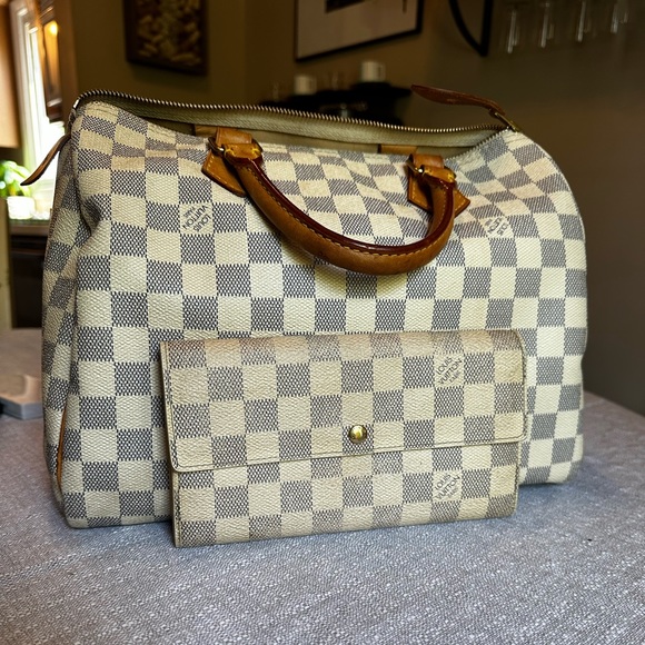 Louis Vuitton LV Hand Bag Speedy 30 White Damier Azur Purse - Picture 3 of 14